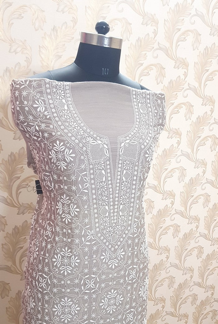 Chikankari Moonga Silk Set ( Do Taar )