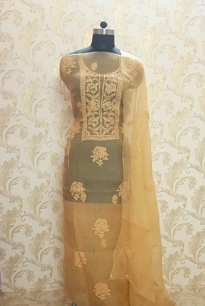 Chikankari Pure Organza Silk ( Kurta & Dupatta ) - Adah Chikankari