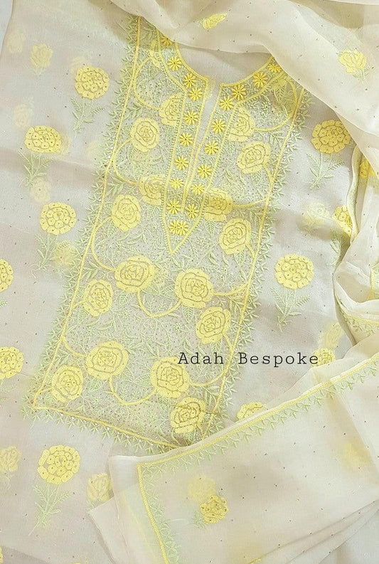 Chikankari Pure Organza Silk ( Multicolored ) - Adah Chikankari