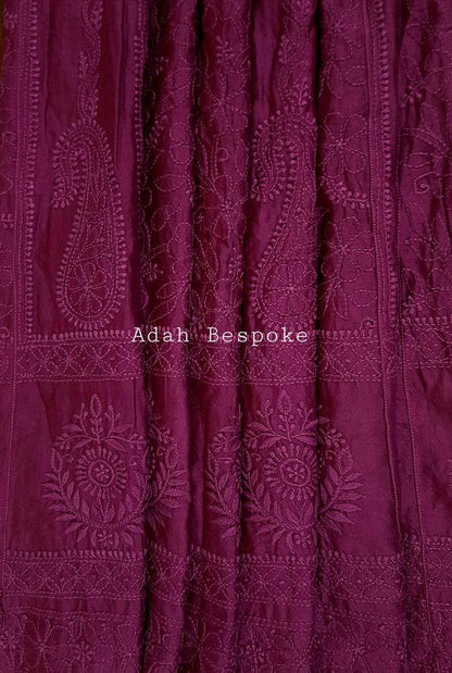Chikankari Chanderi Silk Anarkali ( Semi Stitched ) - Adah Chikankari