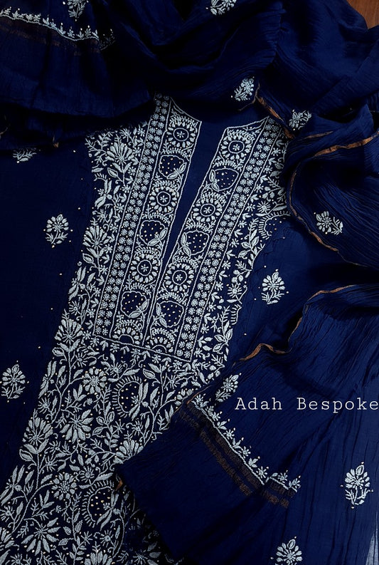 Chikankari Chanderi Designer Suit - Adah Chikankari