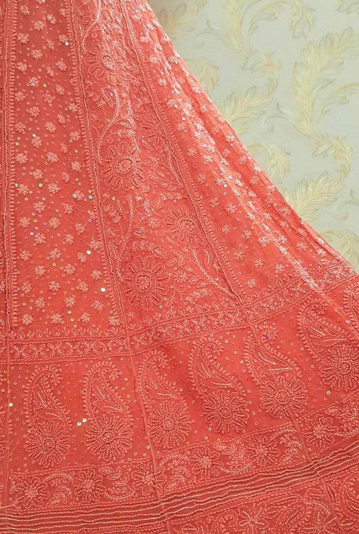 Chikankari Pure Georgette Anarkali ( Pearl & Sequins Work ) - Adah Chikankari