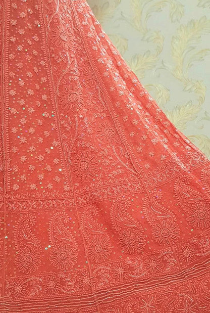 Chikankari Pure Georgette Anarkali ( Pearl & Sequins Work ) - Adah Chikankari