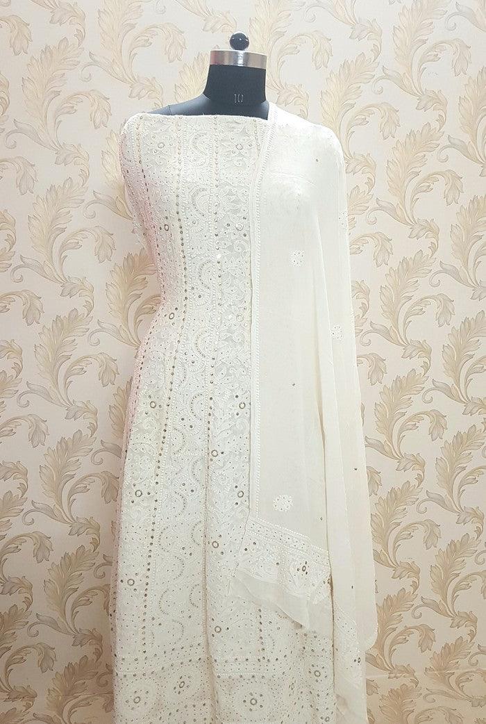 Chikankari Pure Georgette Anarkali ( Semi Stitched ) - Adah Chikankari