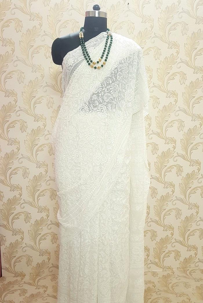 Buy Sky Blue Chikankari Saree Online – Ranreet