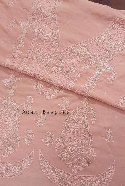 Chikankari Pure Georgette Suit ( Pearl & Sequins ) - Adah Chikankari