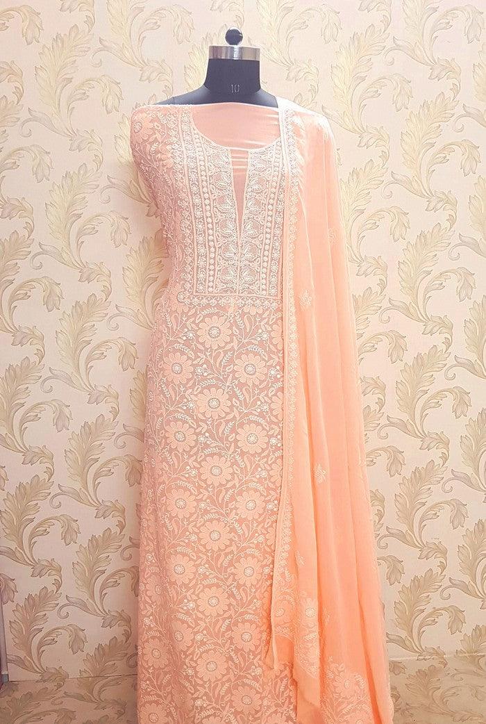 Chikankari Pure Georgette Suit ( Do Taar ) - Adah Chikankari