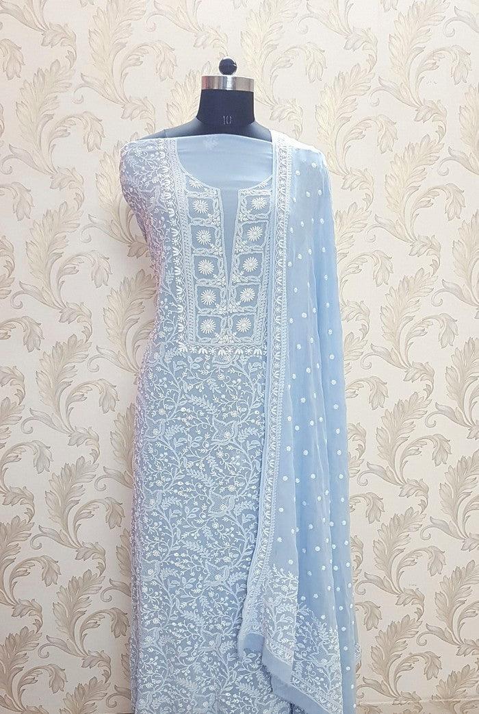 Chikankari Pure Georgette Suit ( Do Taar ) - Adah Chikankari