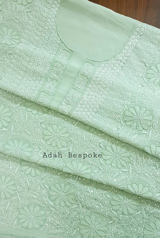 Chikankari Pure Georgette Suit ( Pearl & Sequins ) - Adah Chikankari