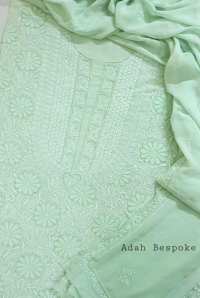 Chikankari Pure Georgette Suit ( Pearl & Sequins ) - Adah Chikankari