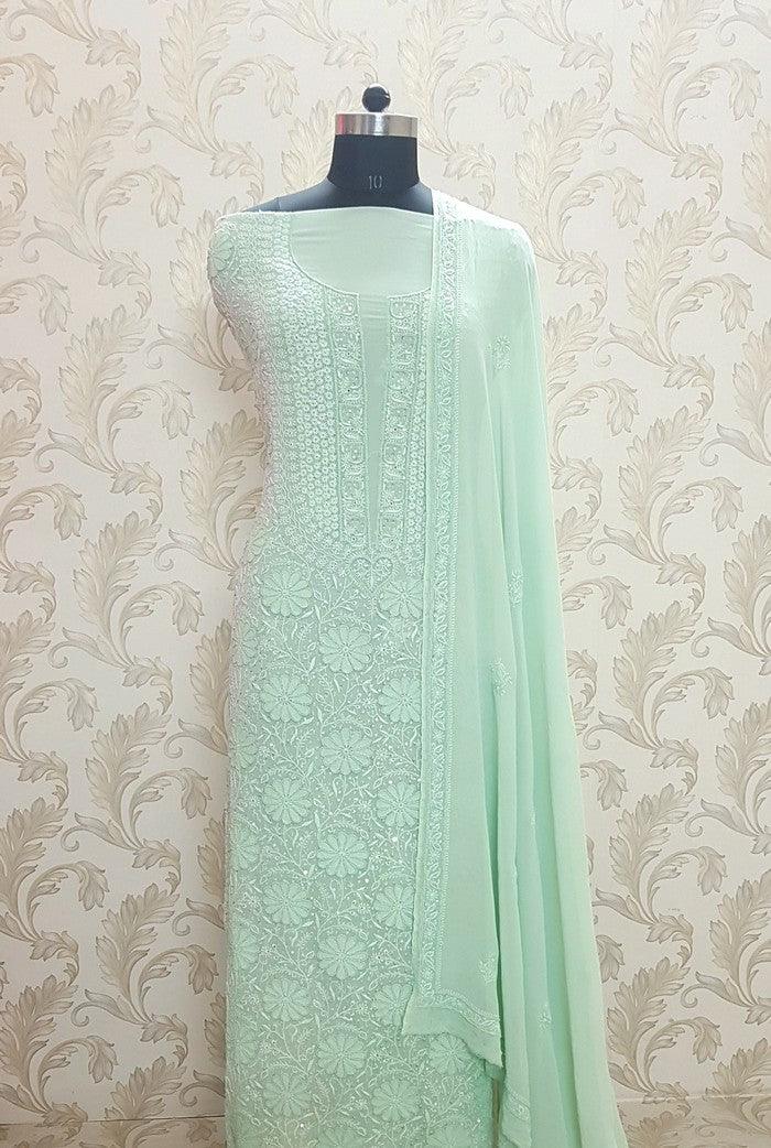 Chikankari Pure Georgette Suit ( Pearl & Sequins ) - Adah Chikankari