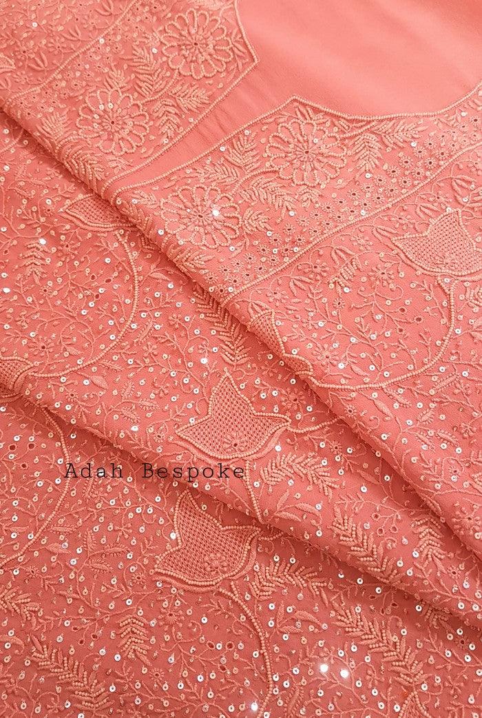 Chikankari Pure Georgette Suit ( Pearl & Sequins ) - Adah Chikankari