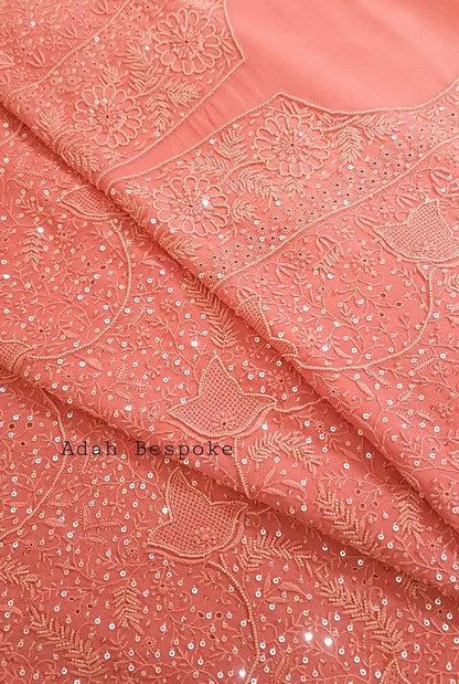 Chikankari Pure Georgette Suit ( Pearl & Sequins ) - Adah Chikankari