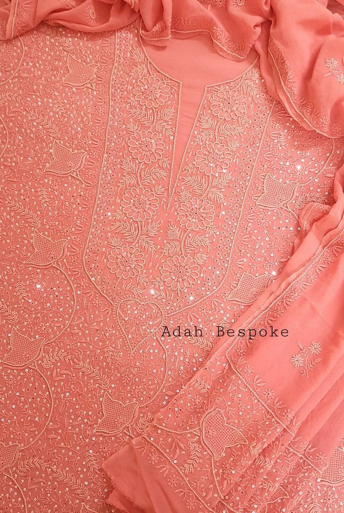 Chikankari Pure Georgette Suit ( Pearl & Sequins ) - Adah Chikankari