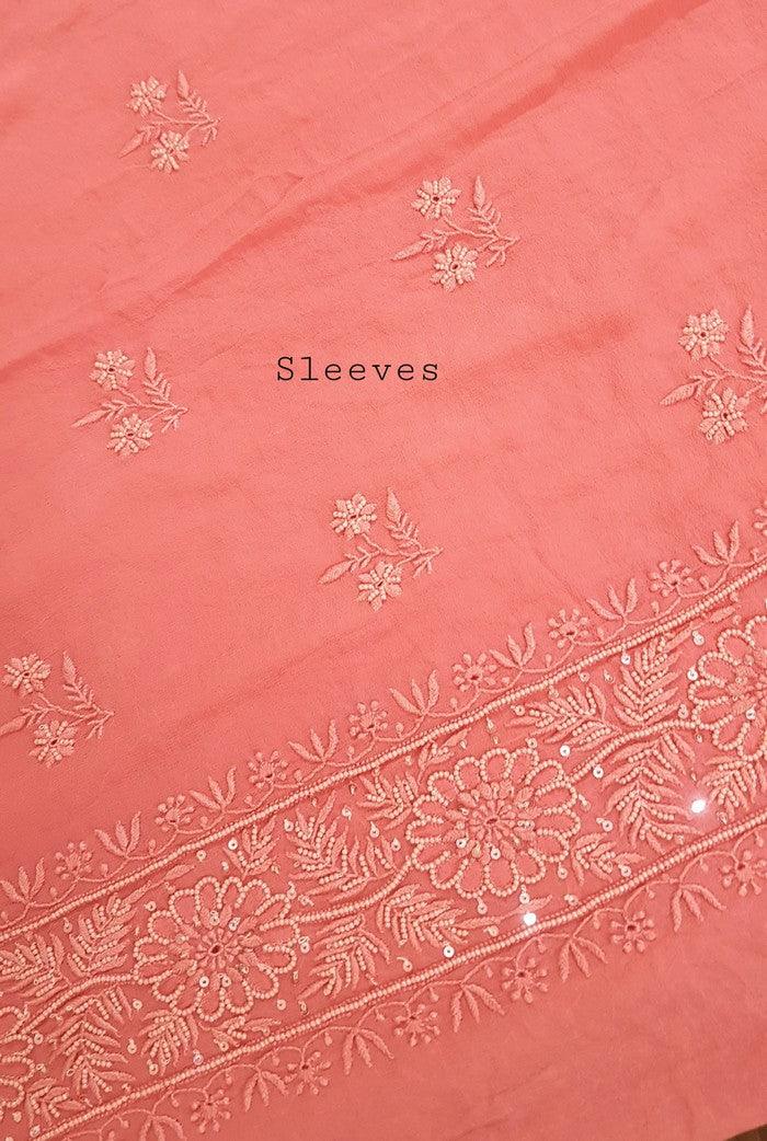 Chikankari Pure Georgette Suit ( Pearl & Sequins ) - Adah Chikankari