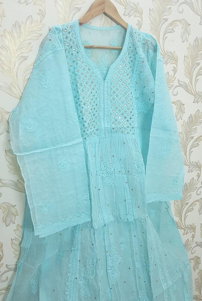Chikankari Style Green Traditional Work Festive Anarkali Gown main image 1