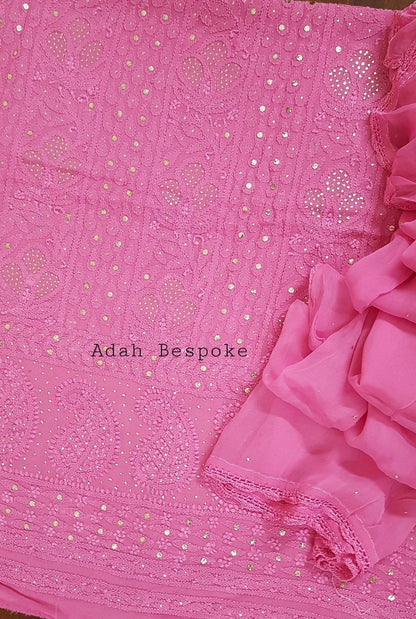 Chikankari Georgette Kurta & Dupatta ( Mukaish )