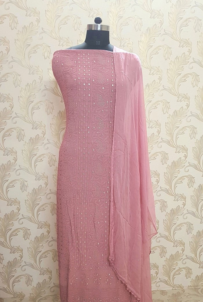 Chikankari Georgette Kurta & Dupatta ( Mukaish )