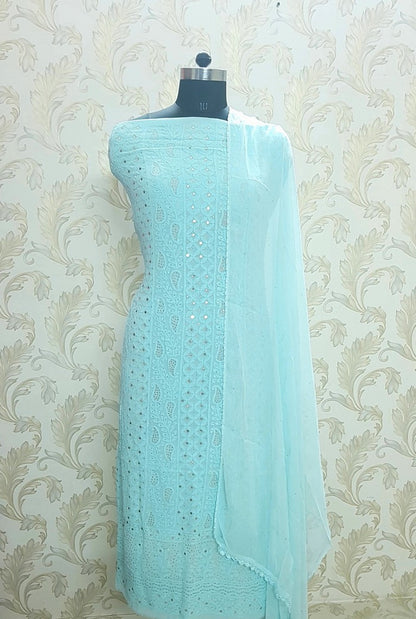 Chikankari Georgette Kurta & Dupatta ( Mukaish )