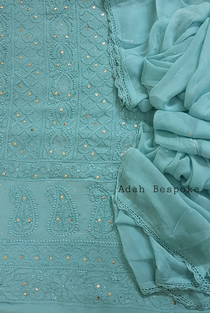 Chikankari Georgette Kurta & Dupatta ( Mukaish )