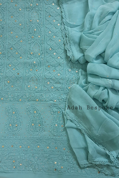 Chikankari Georgette Kurta & Dupatta ( Mukaish )