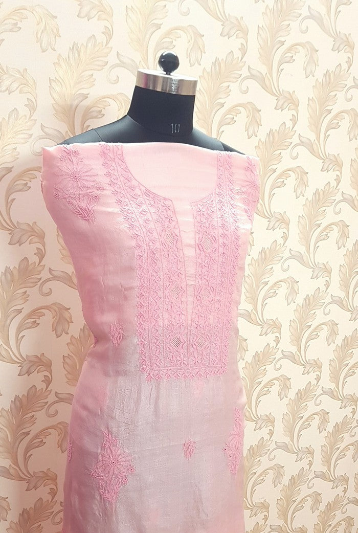 Chikankari Dusty Rose Cotton Silk Kurta main image 0