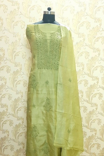 Chikankari Tussar Silk Set ( Do Taar )