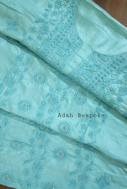 Chikankari Tussar Silk Set ( Do Taar )