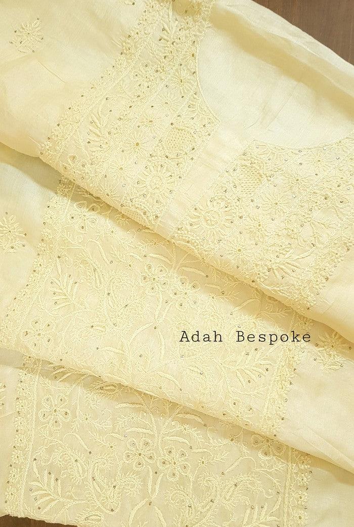 Chikankari Tussar Silk Set ( Do Taar ) - Adah Chikankari