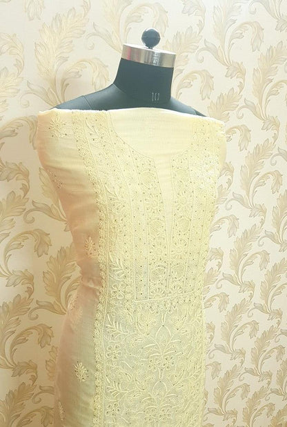 Chikankari Tussar Silk Set ( Do Taar ) - Adah Chikankari