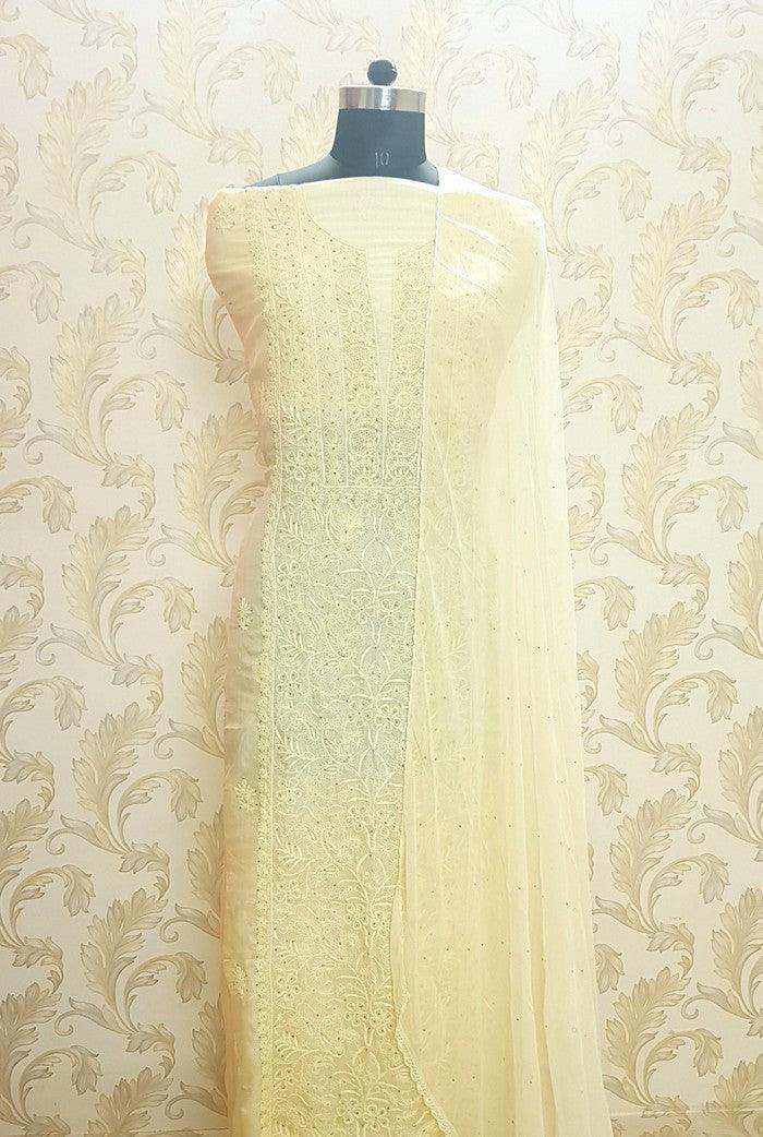 Chikankari Tussar Silk Set ( Do Taar ) - Adah Chikankari