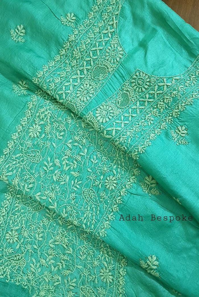 Chikankari Tussar Silk Set ( Do Taar ) - Adah Chikankari