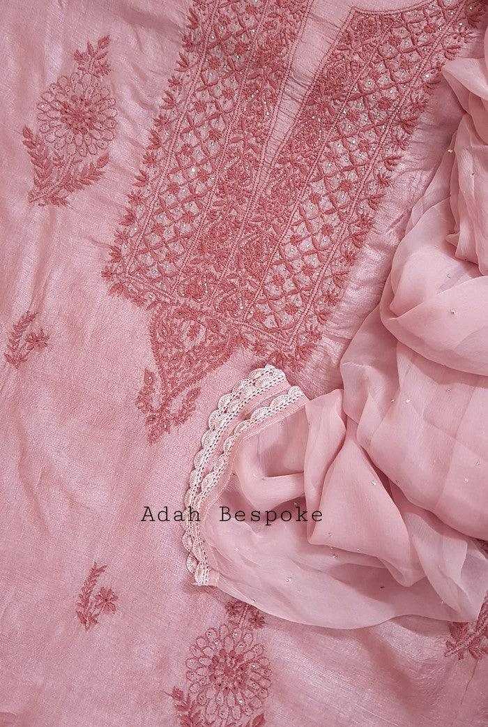 Chikankari Tussar Silk Set ( Do Taar ) - Adah Chikankari