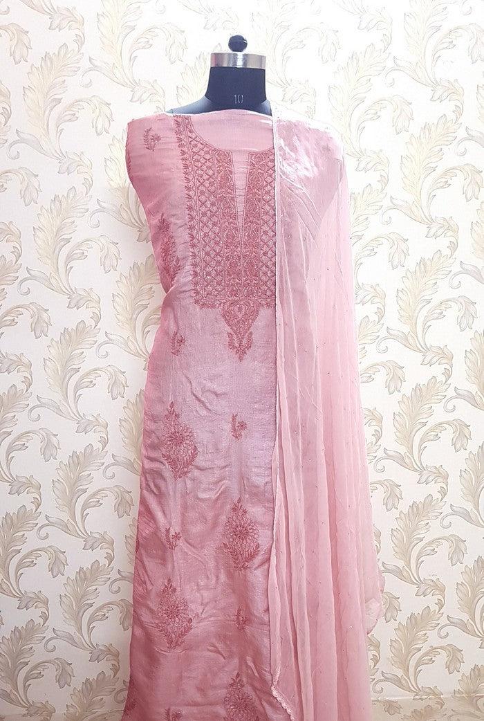 Chikankari Tussar Silk Set ( Do Taar ) - Adah Chikankari