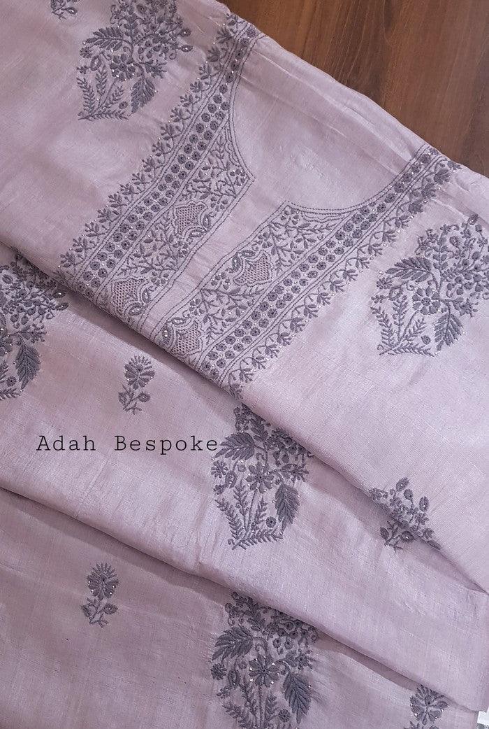 Chikankari Tussar Silk Set ( Do Taar )