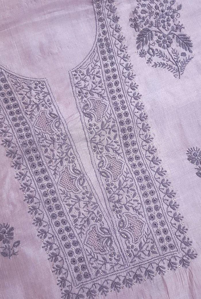 Chikankari Tussar Silk Set ( Do Taar )