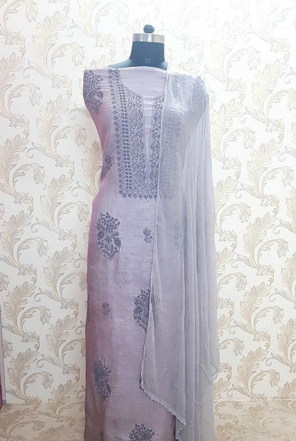 Chikankari Tussar Silk Set ( Do Taar )