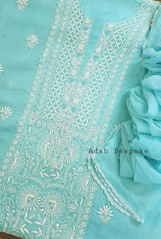 Chikankari Tussar Silk Set ( Do Taar )