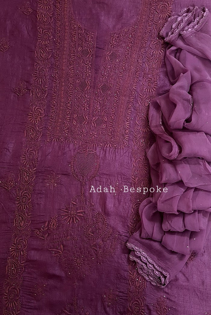 Chikankari Tussar Silk Set ( Do Taar )