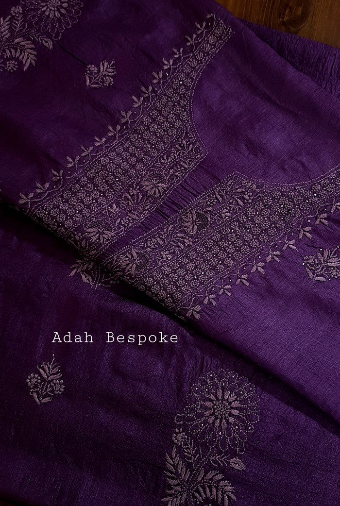 Chikankari Tussar Silk Set ( Do Taar )