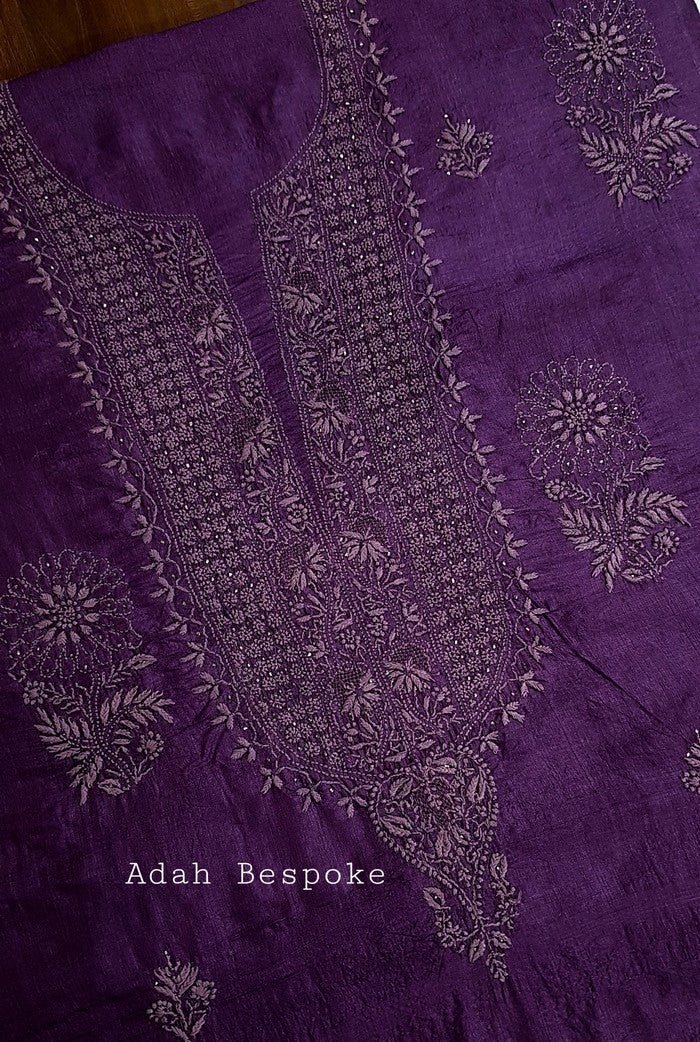 Chikankari Tussar Silk Set ( Do Taar )