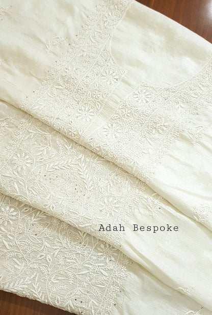 Chikankari Tussar Silk Set ( Do Taar )