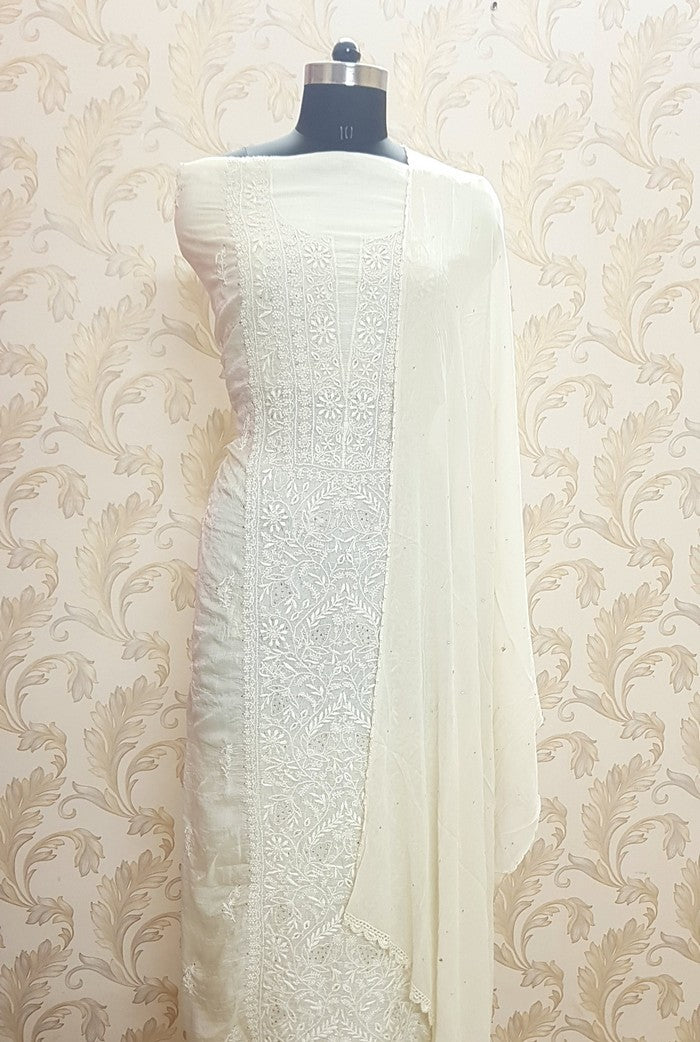 Chikankari Tussar Silk Set ( Do Taar )