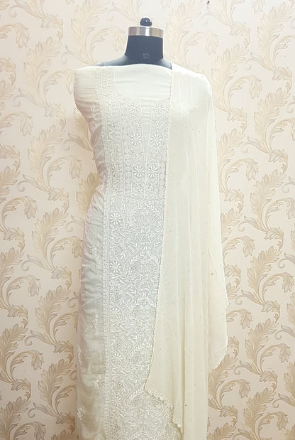 Chikankari Tussar Silk Set ( Do Taar )