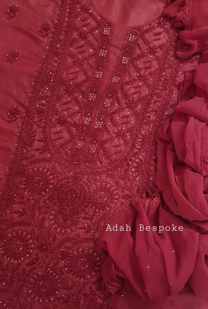 Chikankari Tussar Silk Set ( Do Taar )