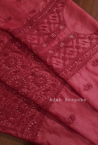 Chikankari Tussar Silk Set ( Do Taar )