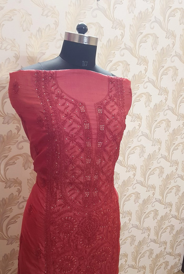 Chikankari Tussar Silk Set ( Do Taar )