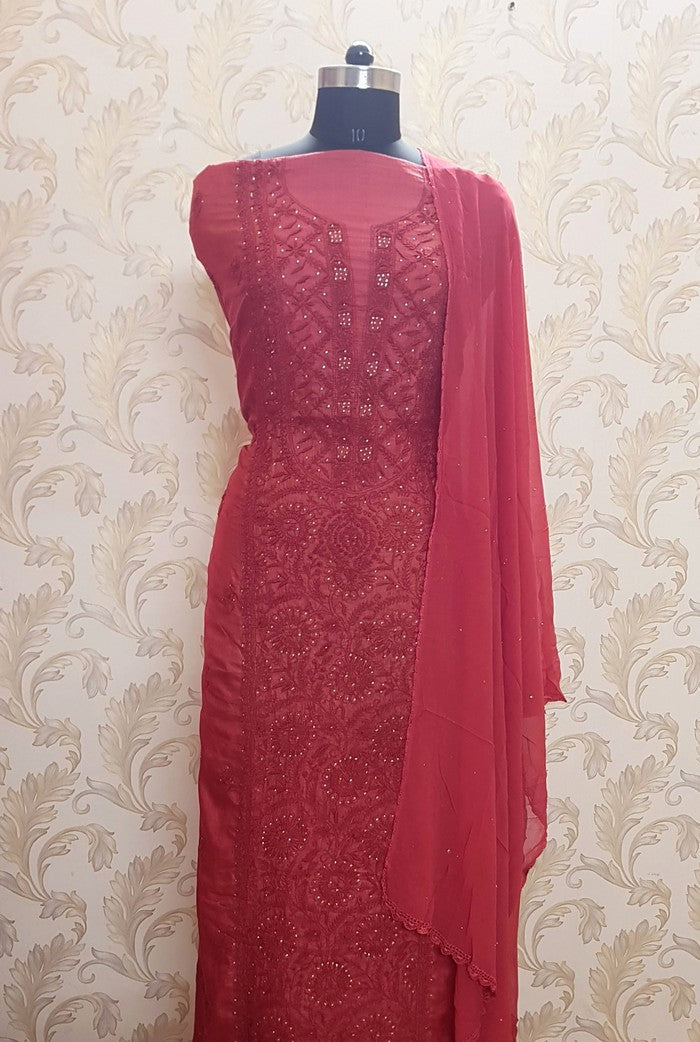 Chikankari Tussar Silk Set ( Do Taar )