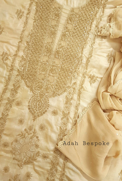 Chikankari Tussar Silk Set ( Do Taar )