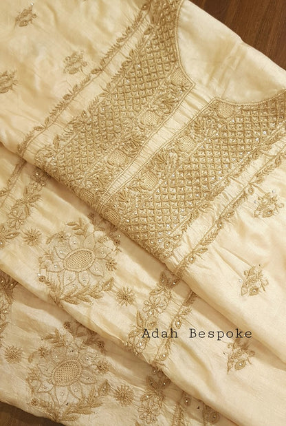 Chikankari Tussar Silk Set ( Do Taar )